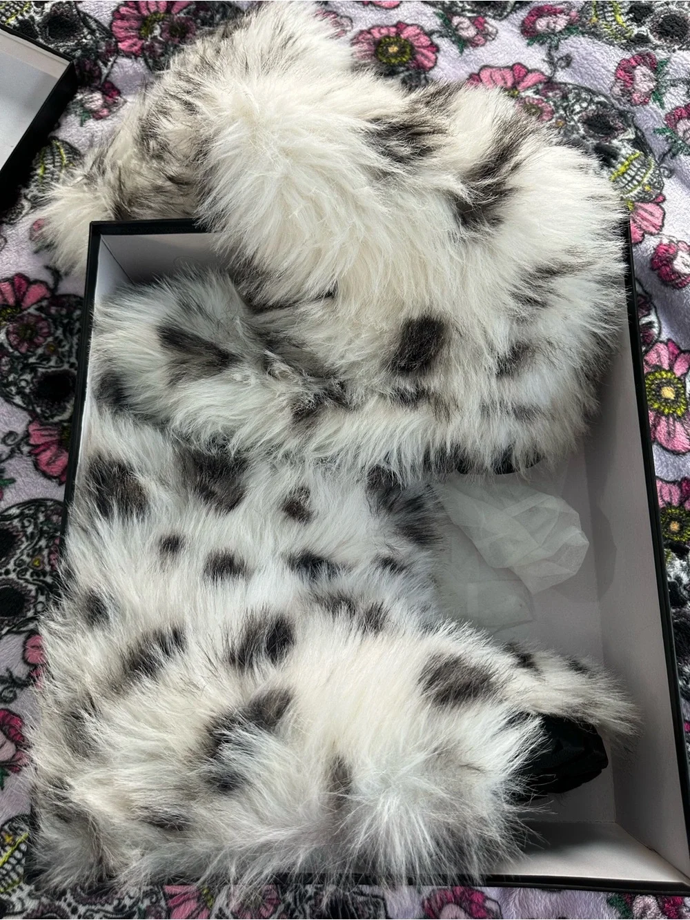 Faux Fur Snow Leopard Print Boots